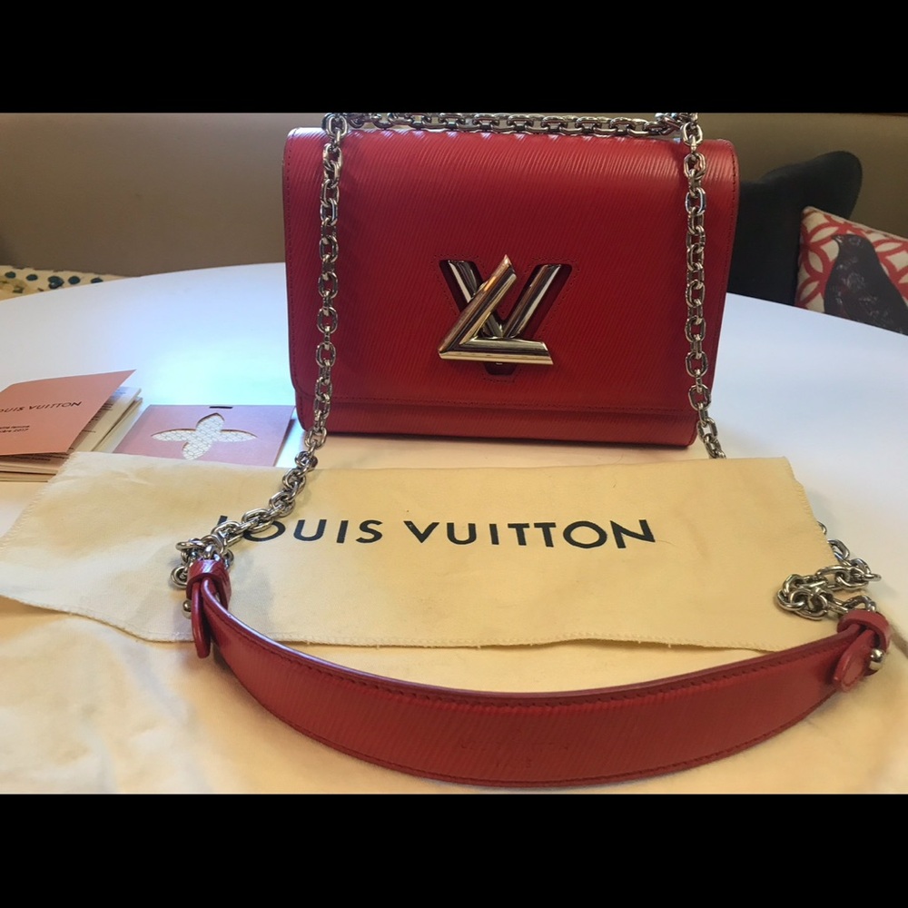 Louis Vuitton Red Leather Shoulder Bag with Gold Hardware